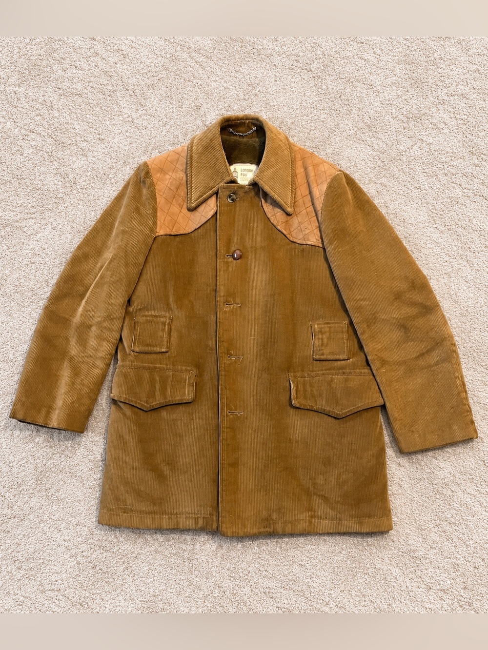 Vintage London Fog Men’s 38 Reg Corduroy Faux Fur Lined Coat Brown